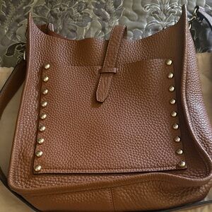 Rebecca Minkoff Brown Pebbled Leather Studded Shoulder Tote